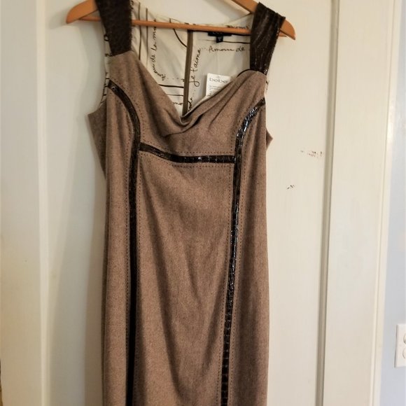 SOLD New Bebe wool and leather dress Mocha - Picture 3 of 10